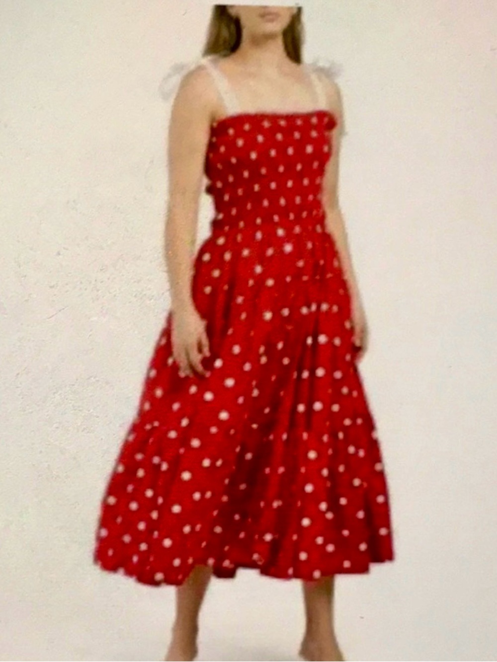 En Saison Red Polka Dot Smocked Sundress with White Tie Straps